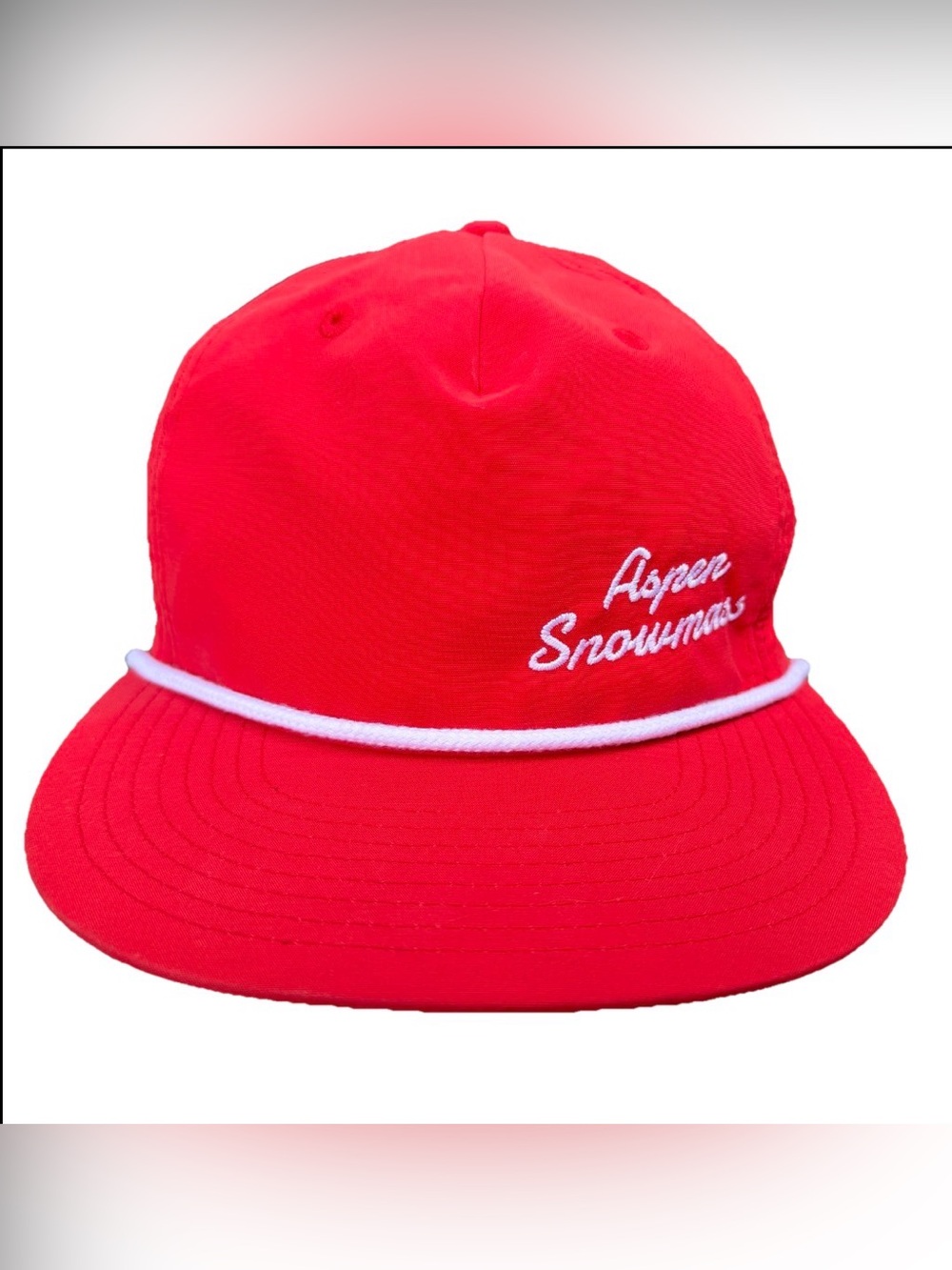 Snowmass Bright Red Hat Cap Truckers Strap Back Aspen Ski‎ Resort Rope Brim